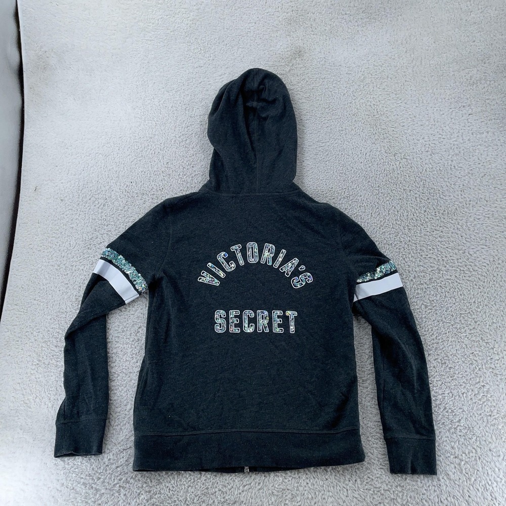 Victoria's Secret Hoodie Women's Small‎ Gray Full Zip Sequin Sleeve Sweatshirt